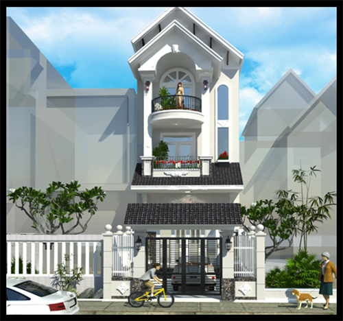 Nhà 3 tầng mái ngói hiện đại có sự kết hợp của kiến trúc nhà ở phương Đông và nghệ thuật kiến trúc phương Tây. Ảnh: Maunhadepmoi.