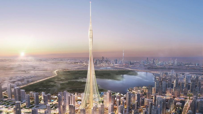 Nằm trong dự án tổ hợp rộng gần 6 km2 Dubai Creek Harbour, Dubai Creek Tower dự kiến cao 928m, sẽ vượt qua tòa nhà cao nhất thế giới Burj Khalifa từ 2010. Ảnh: CNN.