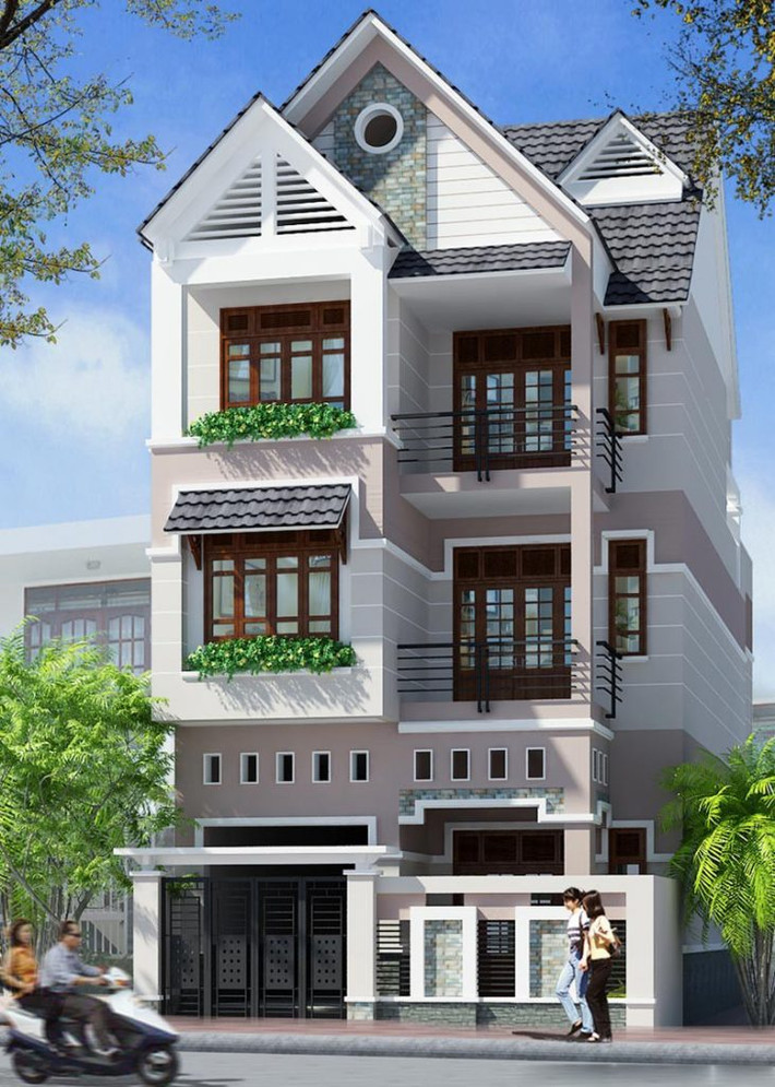 Mẫu nhà phố 3 tầng đẹp theo kiến trúc nhà biệt thự. Ảnh: Nhadepsang.