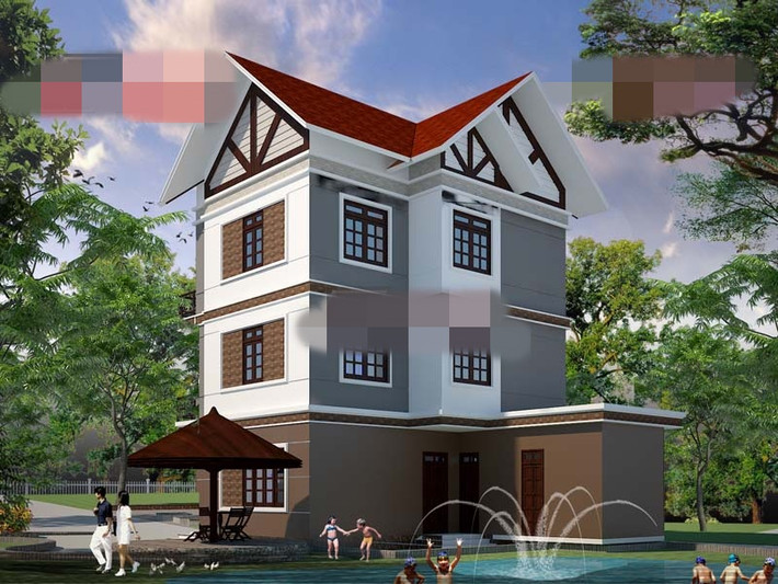 Biệt thự 3 tầng nổi bật với sự đa dạng về kiểu dáng, màu sắc, vật liệu. Ảnh: Angcovat.