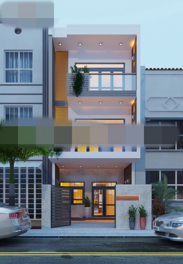 Nhà ống lệch tầng hiện đại với màu sắc tươi trẻ và vật liệu hiện đại. Ảnh: Kientrucnhaviet.