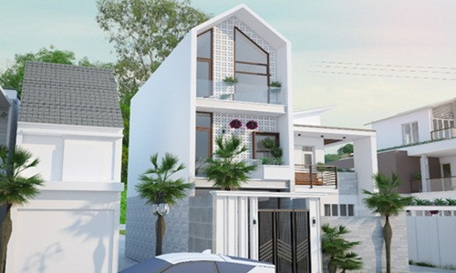 Nhà ống thiết kế thoáng mát, với gam màu sơn trắng chủ đạo kết hợp lan can và mặt tiền làm bằng kính cường lực. Ảnh: Nhadepktv.