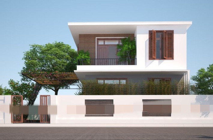 Nhà vườn nhỏ 80m2 thiết kế 2 tầng thông thoáng, hòa hợp với tự nhiên. Ảnh: Khonggiantinhte.