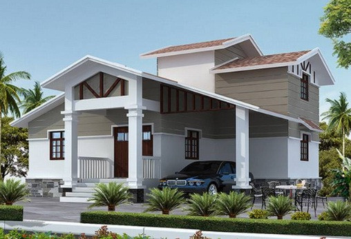 Mẫu nhà vườn thiết kế 1 tầng, sở hữu sân vườn rộng rãi. Nhiều cây cảnh bố trí ở dọc lối vào nhà tạo cảm giác gần gũi thiên nhiên. Ảnh: Xaybietthudep.