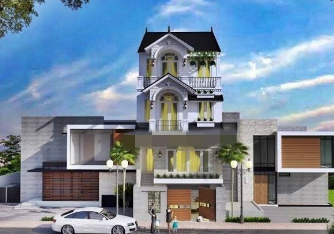 Nhà phố 4 tầng mang hơi hướng biệt thự kiểu Pháp. Ảnh: Thietkenhadepmoi.