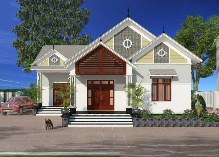Nhà 1 tầng có khoản sân rộng, mang lại không gian thư giãn và bình yên. Ảnh: Muaban.