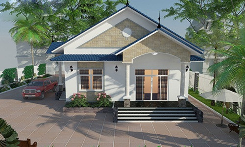 Mẫu nhà 1 tầng ấn tượng với thiết kế đơn giản, vuông vức và khỏe khoắn. Ảnh: Muaban.