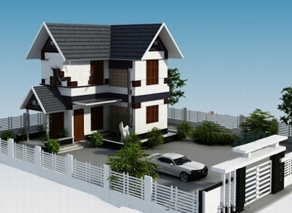 Mẫu biệt thự 2 tầng với kiến trúc đơn giản, nhấn vào không gian sân rộng rãi, thoáng mát. Ảnh: Kientrucsuvietnam.