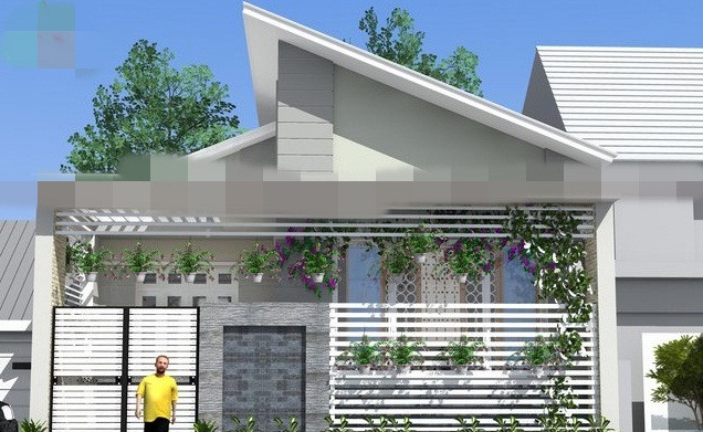 Nhà cấp 4 mái lệch lấy ánh sáng chủ yếu ở mặt tiền chính và được thiết kế thêm một giếng trời ở phía sau. Ảnh: Vinahouse.