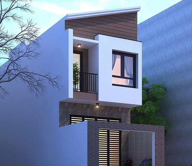 Nhà ống 2 tầng mái chéo đơn giản có giá xây dựng khoảng 600 triệu đồng. Ảnh: Housevn.