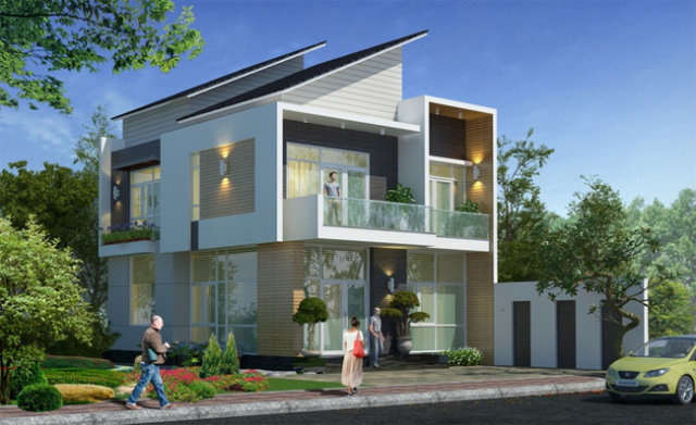 Độ chênh lệch và dốc hai bên mái khác nhau, mang đến hiệu ứng lệch tầng lạ mắt. Ảnh: Nhadepvuonxinh.