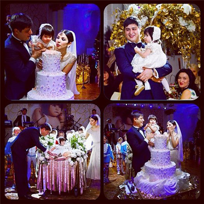Hai vợ chồng Diora có một cô con gái. Hình ảnh được chụp trong bữa tiệc thôi nôi của cô bé.