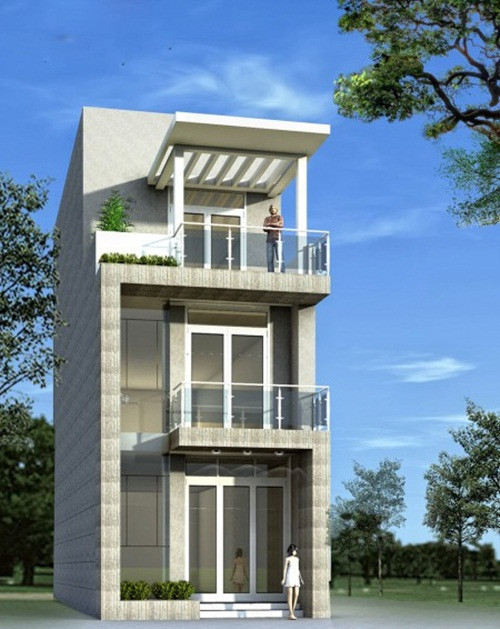 Nhà phố 3 tầng thiết kế hết sức đơn giản không quá đơn điệu nhưng rất hài hòa. Ảnh: Thietkethicongnhadep.