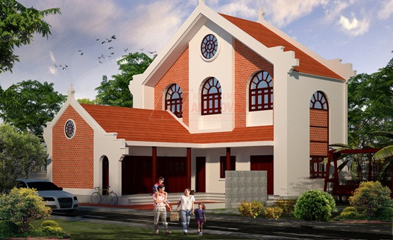 Mẫu biệt thự kết hợp không gian sinh hoạt và nhà thờ thích hợp ở nông thôn. Ảnh: Angcovat.