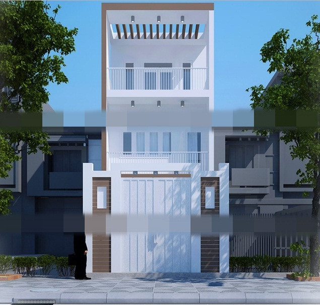 Tông màu trắng kết hợp nâu trầm giúp ngôi nhà phố càng trở nên cuốn hút. Ảnh: Xaydungnamlong.