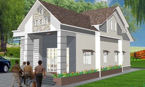 Mẫu nhà cấp 4 mái thái sử dụng toàn bộ cửa kính trong suốt, hiện đại. Ảnh: Khonggiannhadep24h.