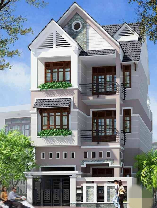 Nhà 4 tầng mang đậm phong cách Á Đông với thiết kế mái thái. Ảnh: Kientrucadong.