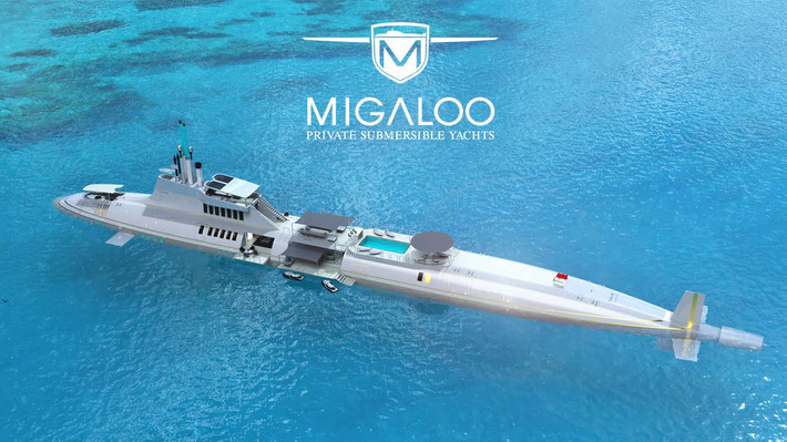 Migaloo là siêu du thuyền kết hợp tàu ngầm vừa đáp ứng mọi nhu cầu xa xỉ như các du thuyền khác vừa có thể lặn sâu xuống dưới lòng biển. Tàu ngầm này có giá lên tới 2,3 tỷ USD.