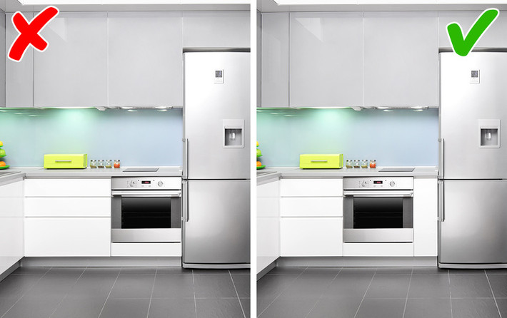 Khoảng cách giữa các thiết bị nhà bếp quá gần có thể tiện nấu nướng nhưng lại là nguyên nhân khiến các chúng nhanh hỏng. Tránh đặt lò vi sóng cạnh bồn rửa để khỏi bắn nước.