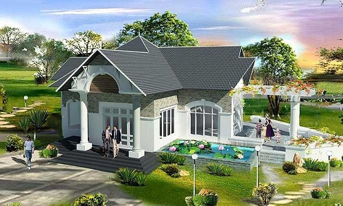 Một phong cách đồng quê mang đến sự bình yên và thư thái. Vẻ đẹp tươi tắn của hoa sen trong hồ sẽ cho căn biệt thự mái thái thêm xinh và nổi bật. Ảnh: Nhabazan.