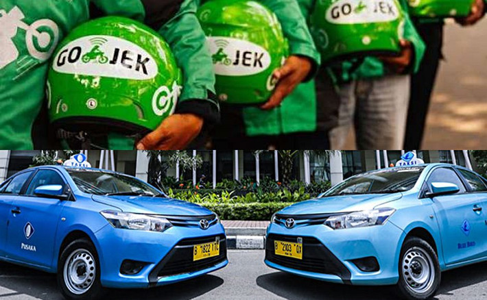 Tháng 5/2016, Go-Jek mở rộng thêm dịch vụ gọi xe taxi bằng cách kết hợp với công ty Blue Bird. Ảnh: Asian Correspondent.