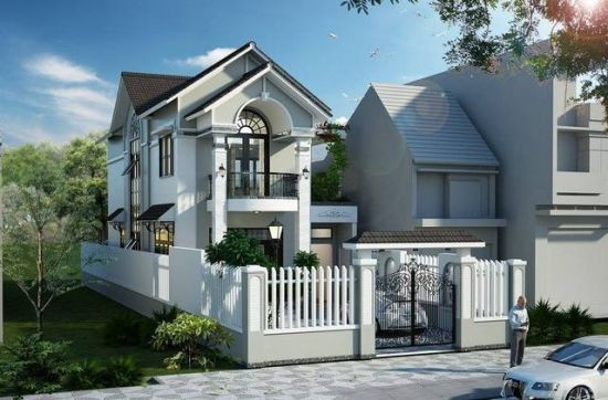 Thiết kế nhà phố 2 tầng kiểu dáng biệt thự được dự đoán sẽ lên ngôi trong năm 2018. Ảnh: Datbinhduong.