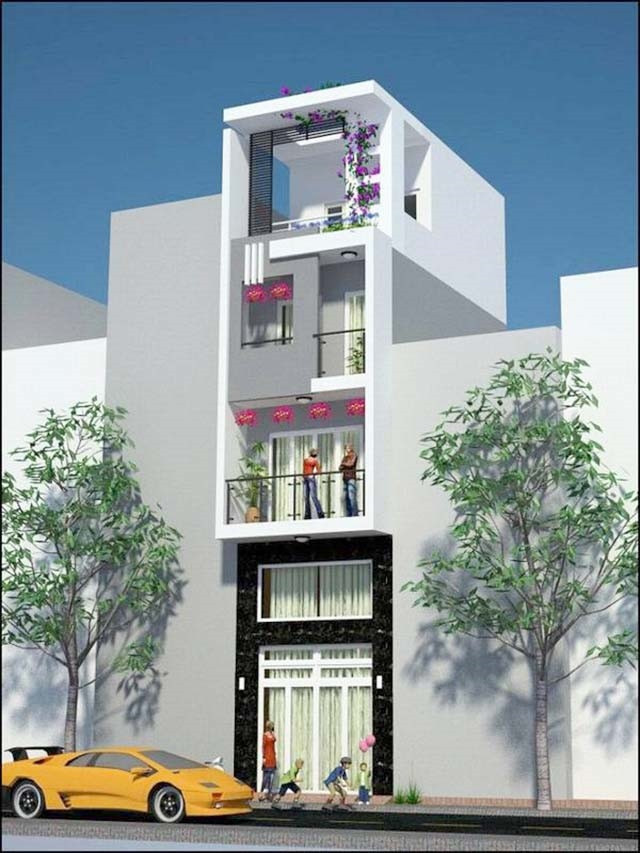 Nhà ống 4 tầng thiết kế lệch tầng hiện đại, thoáng mát. Ảnh: Ktshanoi.