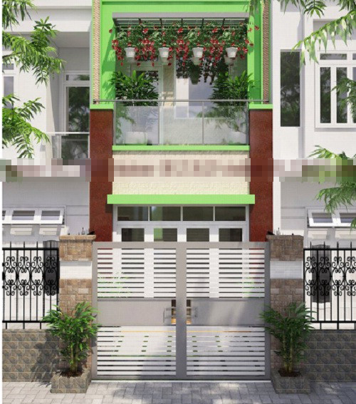 Mẫu nhà ống lệch tầng 1 trệt 1 lầu có sân thượng, giếng trời kết hợp tiểu cảnh tạo không gian xanh. Ảnh: Maunhadepvn.