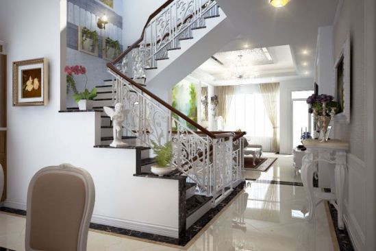 Lan can với họa tiết hoa cầu kỳ cho gia đình yêu thích nghệ thuật. Ảnh: Dbd.
