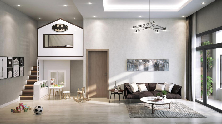 Gác lửng với lan can họa tiết cho căn phòng thêm sinh động. Ảnh: House.