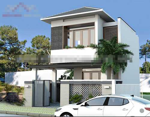 Mặt tiền nhà 2 tầng nổi bật với khu cửa lớn, ban công rộng rãi, màu sắc ngoại thất đơn giản nhưng sang trọng. Ảnh: Kientrucnhaviet.