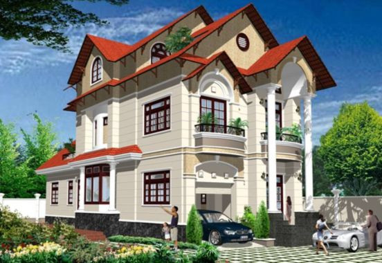 Mái thái lợp ngói màu đỏ là điểm thu hút mạnh mẽ nhất của kiến trúc tân cổ điển. Ảnh: Nhabinhduong.