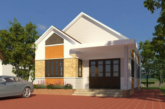 Đây là kiểu nhà mái thái đơn giản có tông màu hiện đại, sân rộng rãi, lát gạch đỏ sạch sẽ. Ảnh: Internet.