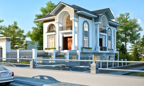 Biệt thự tân cổ điển mái thái khai thác triệt để vẻ đẹp vốn có của những đường nét độc đáo, giúp con người hòa nhập vào không gian thiên nhiên. Ảnh: Bietthudep.