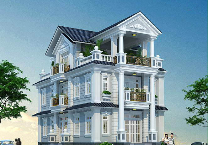 Biệt thự 3 tầng được thiết kế theo phong cách tân cổ điển, thanh lịch, kết nối từ trong ra ngoài, thông gió và ánh sáng tự nhiên. Ảnh: Nhabazan.
