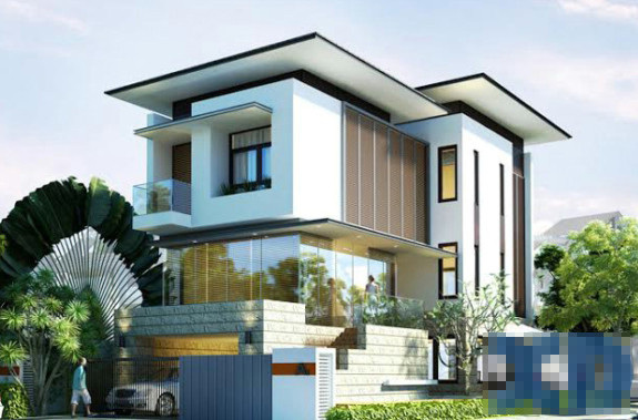 Ngôi nhà 2 tầng sở hữu tầm nhìn rộng ra không gian phía trước nhờ các khung cửa kính lớn và rộng cao sát trần tầng 2. Ảnh: Green House.