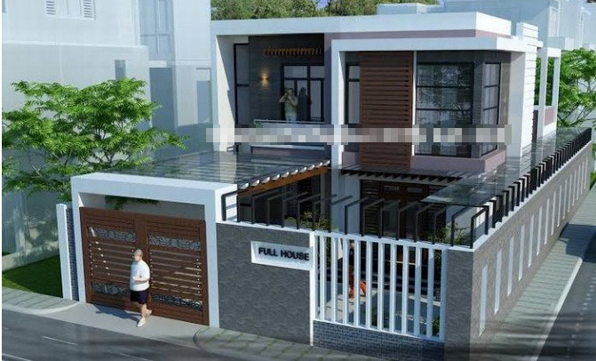 Nhà 2 tầng mái bằng lô góc phố thiết kế có giếng trời và sân vườn tiểu cảnh bên trong. Ảnh: Thietkenhadepmoi.
