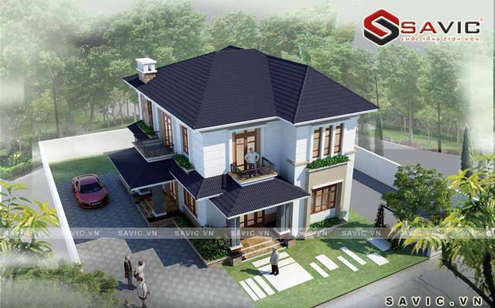 Ngôi biệt thự được thiết kế gồm 2 tầng với diện tích mặt tiền 10,5m, chiều sâu 13,5 m, theo phong cách trẻ trung, hiện đại.