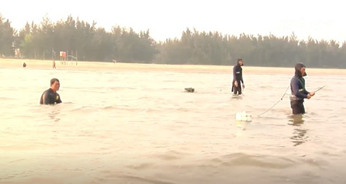 Lúc này, ngư dân vùng biển ngâm mình dưới nước nhiều giờ để khai thác rum biển bán ra thị trường. Ảnh: Dân Việt