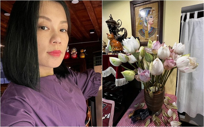 Trước đó, vợ Xuân Bắc khoe một bình sen đan xen màu trắng và phớt hồng trông rất thanh khiết. Ảnh: FBNV