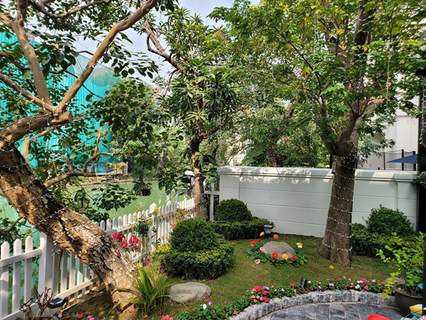 Khu vườn trong biệt thự của Tuấn Hưng rất rộng, trồng nhiều loại cây xanh quý.
