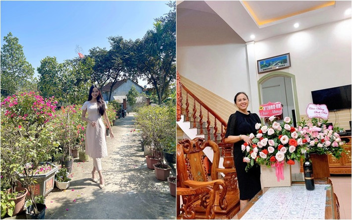 Ngôi nhà của Á hậu Đào Thị Hiền khá khang trang với nội thất gỗ tạo cảm giác ấm cúng. Ảnh: FBNV