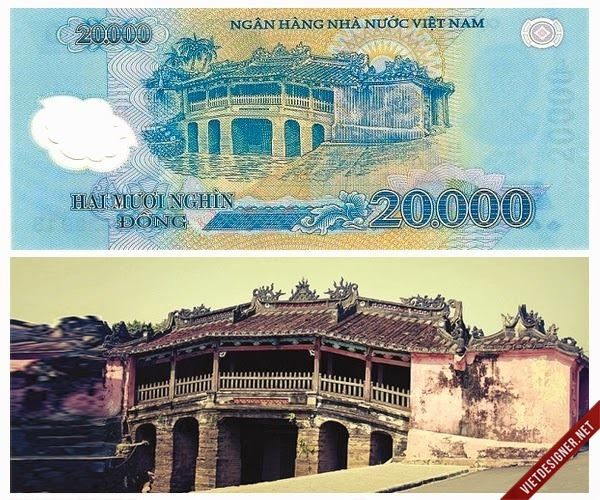 Chùa Cầu ở Hội An là địa danh được in trên tờ 20.000 đồng. Chùa Cầu được xây dựng vào khoảng thế kỷ thứ 17. Ảnh: Vietdesigner.