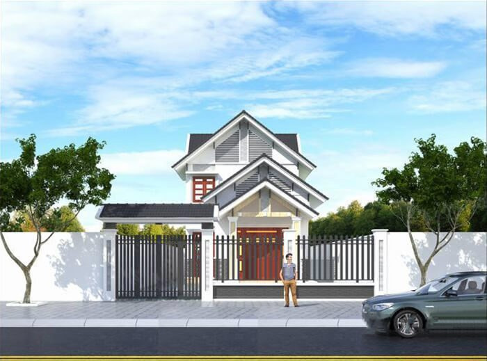 Nhà cấp 4 gác lửng chữ L ấn tượng với hệ mái thái giật cấp gồm 3 mái, 1 mái chính và 2 mái phụ. Nhìn bên ngoài chẳng khác nhà 2 tầng. Ảnh: Wedo