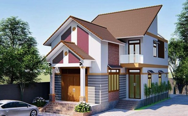 Hệ mái thái thiết kế giật cấp kết hợp với màu nâu nhạt của ngói giúp công trình thêm phần sang trọng và bề thế. Ảnh: Thongtinduan