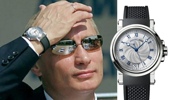 Trên tay vị Tổng thống Nga Putin là chiếc Breguet Marine Automatic Big Date 5817ST có giá khoảng 356 triệu đồng.