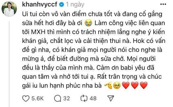 Trước những tranh cãi từ cộng đồng mạng, Khánh Vy cũng đã lên tiếng.