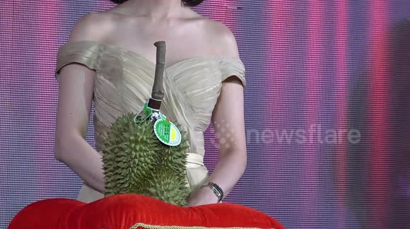 Trong buổi đấu giá trái sầu riêng kanyao mới đây tại lễ hội King of Durian 2019 ở Thái Lan, một trái sầu riêng đã thu được mức giá lên tới 48.000 USD (tương đương 1,1 tỷ đồng). Ảnh: Newsflare.