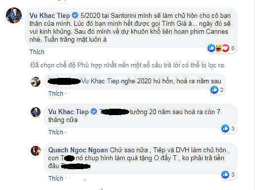 Nguồn tin mới đây trên Tiền phong cho biết, cuộc hội thoại giữa Vũ Khắc Tiệp, Quách Ngọc Ngoan và người bạn tên T để lộ nhiều thông tin về đám cưới trong tương lai giữa nam diễn viên và bạn gái đại gia Phượng Chanel như: hôn lễ sẽ diễn ra vào tháng 5/2020, địa điểm tổ chức tại Santorini (Hy Lạp), và Vũ Khắc Tiệp sẽ là một trong hai chủ hôn. Ảnh: Tiền phong.