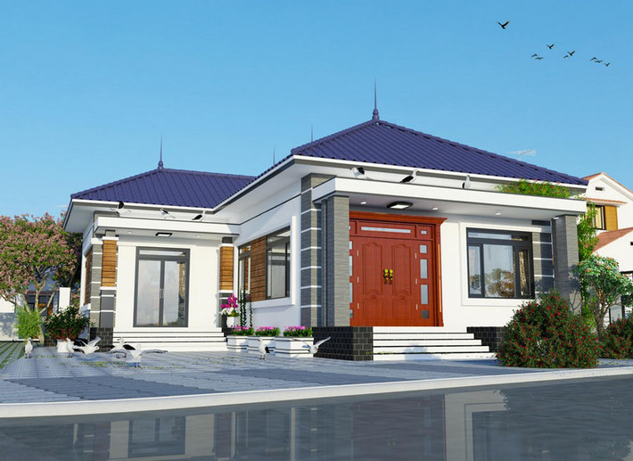 Nhà cấp 4 mái Thái chữ L đơn giản, không cầu kỳ trong cách trang trí nhưng hoàn toàn không làm mất đi vẻ đẹp tinh tế, hiện đại. Ảnh: Neohouse